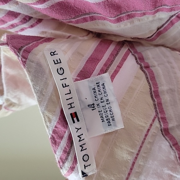 Tommy Hilfiger Spaghetti Straps Striped Pink and White Women's Midi Cotton Dress - Picture 7 of 12